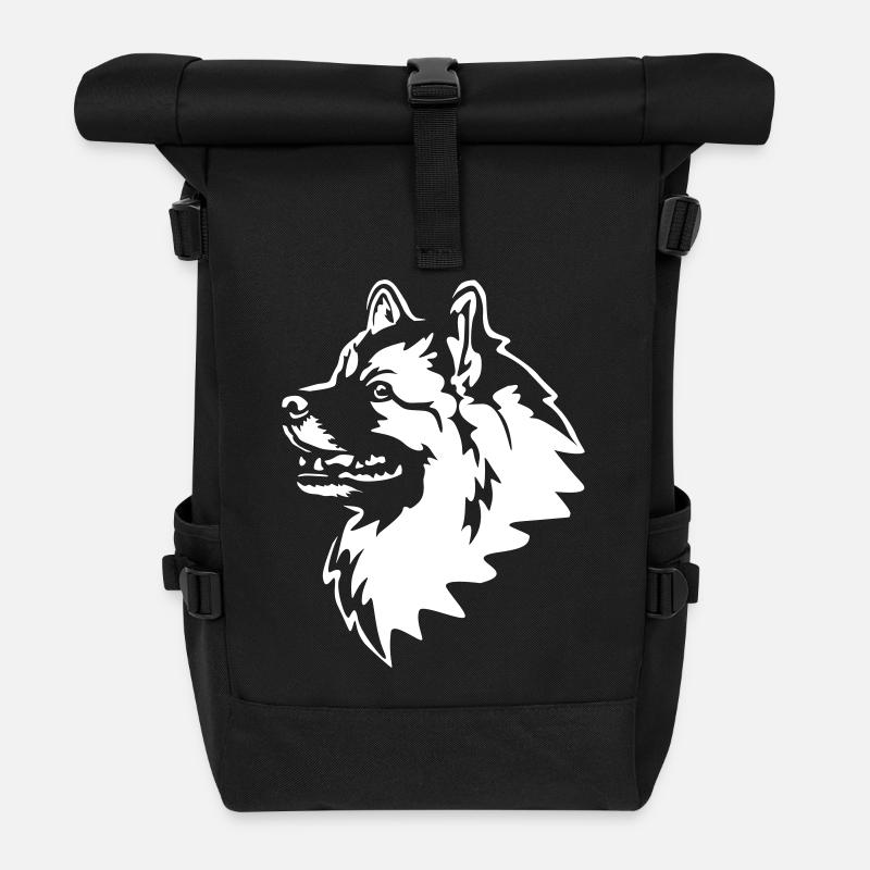 Wolfsspitz Kopf "Black Edition" - Rolltop Rucksack - Schwarz