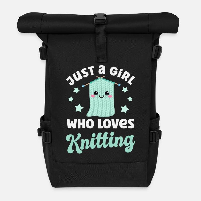 Knitting Knitter - Roll Top Backpack - black