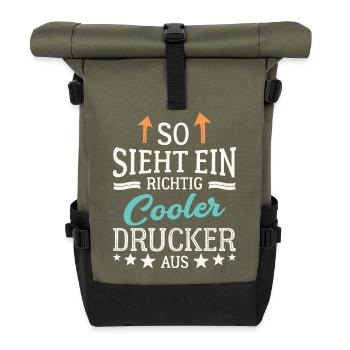 So sieht ein richtig cooler Drucker aus Druckerei - Rolltop Rucksack - Olive/Schwarz - Vorne
