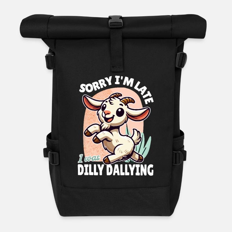 Sorry, ich bin spät – Lustiges Ziegen Design - Rolltop Rucksack - Schwarz