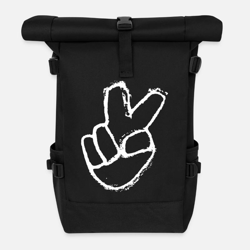 Victory Sign - Peace and Peace - Roll Top Backpack - black
