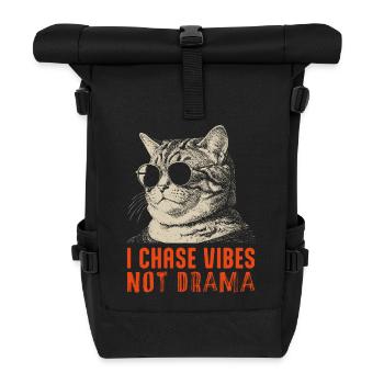 I chase vibes not drama - chilled cat - Roll Top Backpack - black - Front
