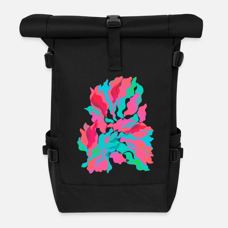 Aquarelle tropicale aux teintes vibrantes - Sac à dos roll top - noir