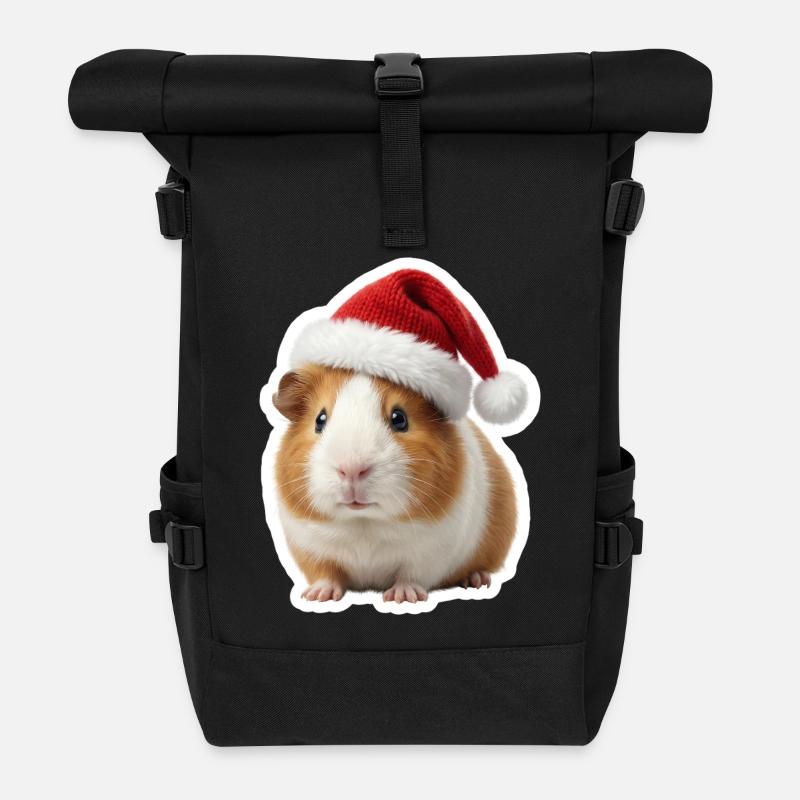 Cute guinea pig Christmas hat - Roll Top Backpack - black