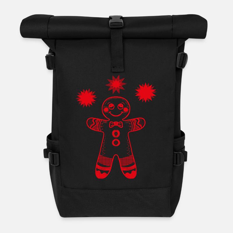 Lebkuchenmann mit Sternen - Rolltop Rucksack - Schwarz