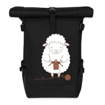 Mouton Tricoteur Laine et Aiguilles  - Sac à dos roll top - noir - Devant