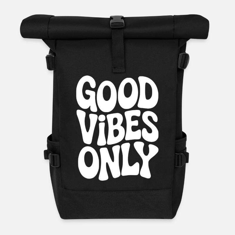 Vibing Typografie in Weiß - Rolltop Rucksack - Schwarz