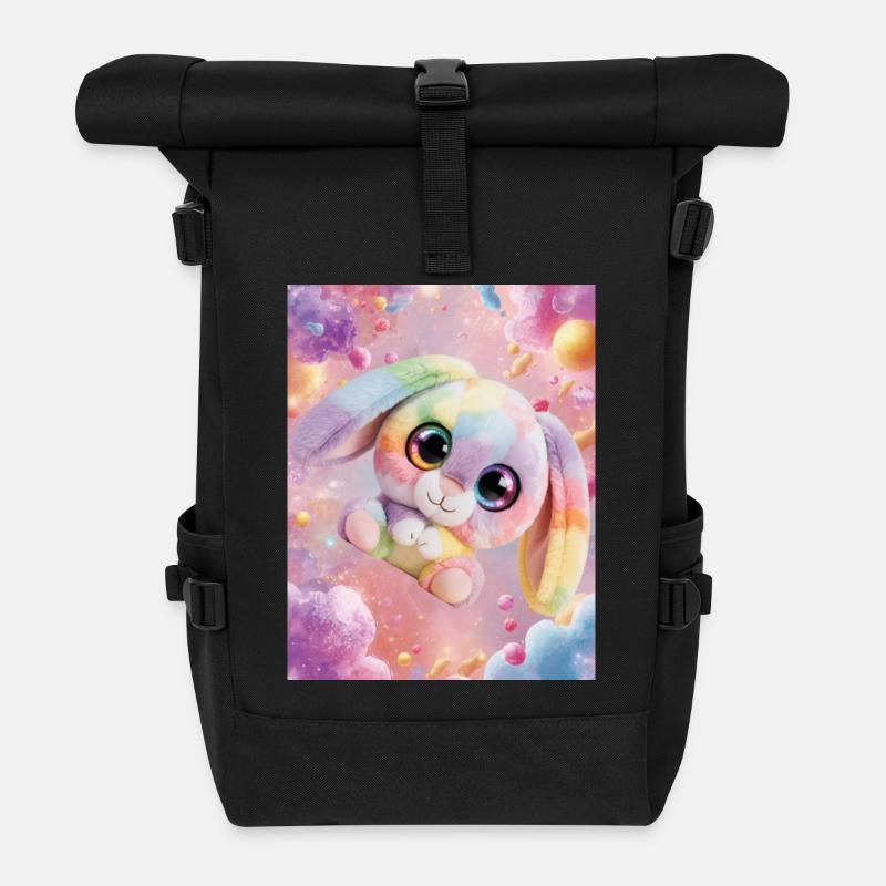 Rainbow cuddly bunny in the magic room - Roll Top Backpack - black