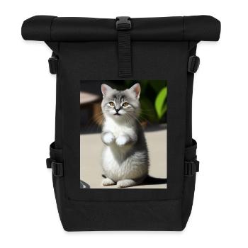 white persian cat - Roll Top Backpack - black - Front