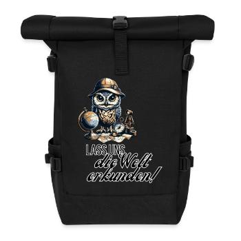 Lass uns die Welt erkunden Eule - Rolltop Rucksack - Schwarz - Vorne