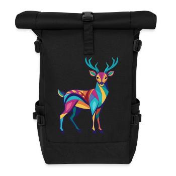 Reh - Bunt und lebhaft - Rolltop Rucksack - Schwarz - Vorne