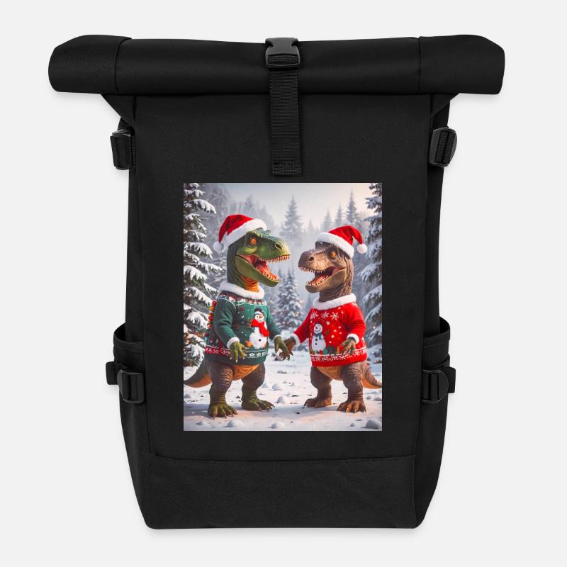Dinosaurier hässlicher Weihnachtspullover Winter Weihnachten - Rolltop Rucksack - Schwarz