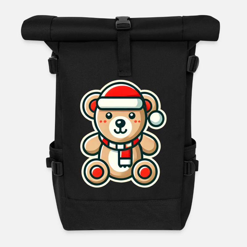 Weihnachtlicher Teddybär - Rolltop Rucksack - Schwarz