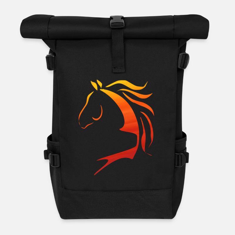 Pferd, Pferdekopf, Grafik, Horse, Cheval, Logo - Rolltop Rucksack - Schwarz