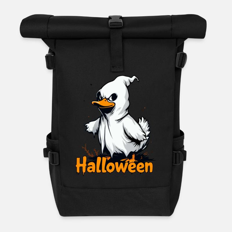 Spooky Duck Ghost Halloween T-Shirt | Cute Ghostly - Roll Top Backpack - black