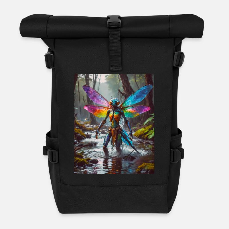 mutant monster half men half insect dark horror - Roll Top Backpack - black