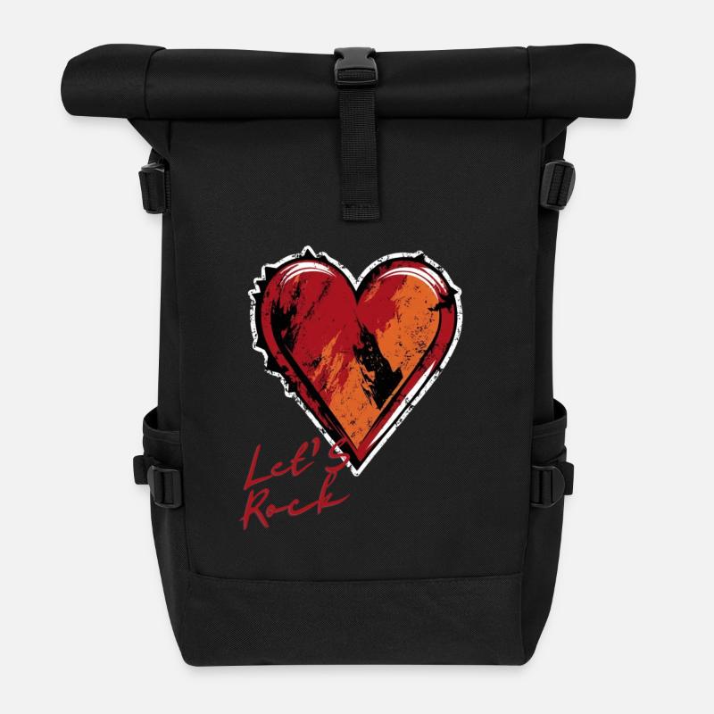 Herz - Lets Rock - Valentinstag und Freundschaft - Rolltop Rucksack - Schwarz