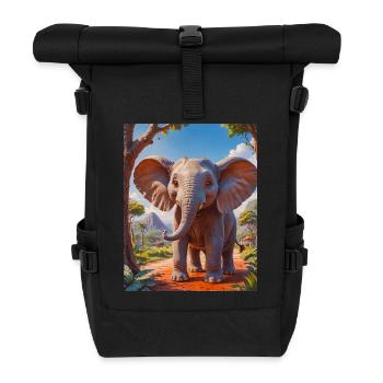 super cute african animals– elephant - Roll Top Backpack - black - Front
