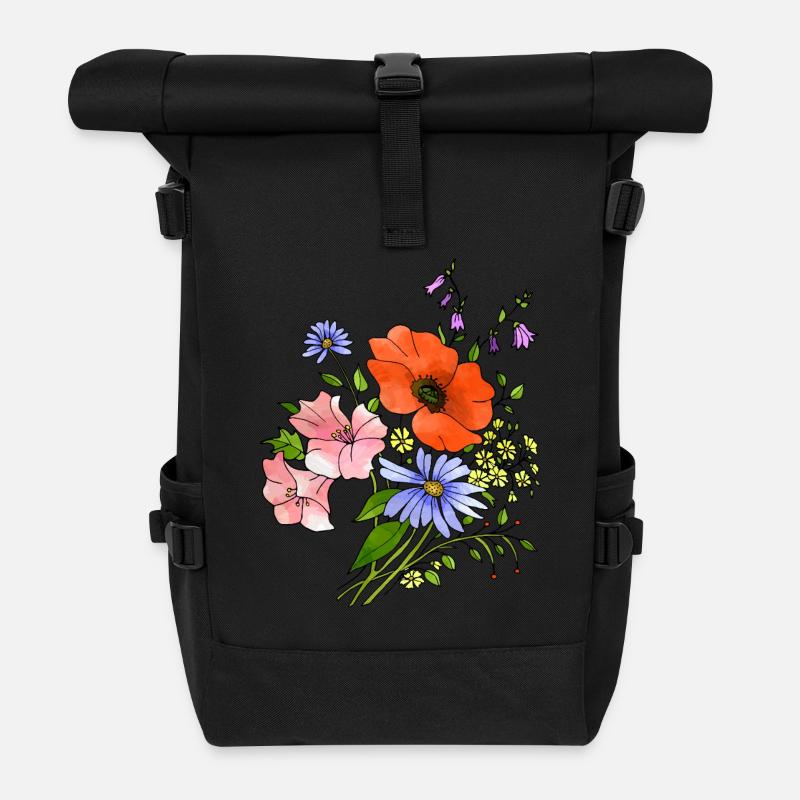 Blumen - Rolltop Rucksack - Schwarz