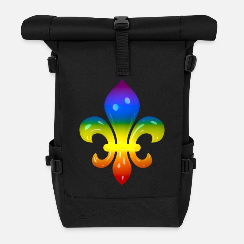 Fleur de Lys in Regenbogen-Farben - Rolltop Rucksack - Schwarz