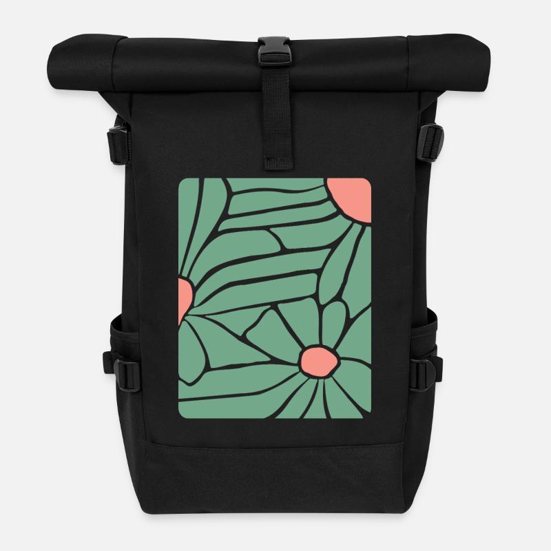 Abstract Floral Boho - Rolltop Rucksack - Schwarz