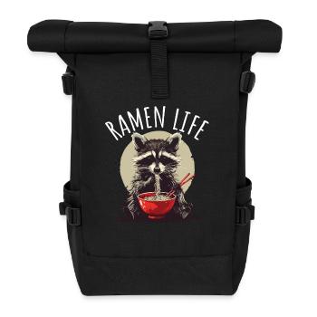 Waschbär süß mit Ramen Life Kawaii Japan - Rolltop Rucksack - Schwarz - Vorne