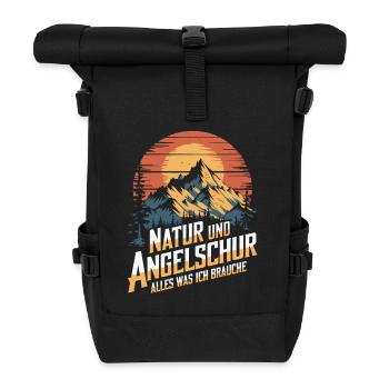 Angeln Fischen in der Natur lustiger Spruch - Rolltop Rucksack - Schwarz - Vorne