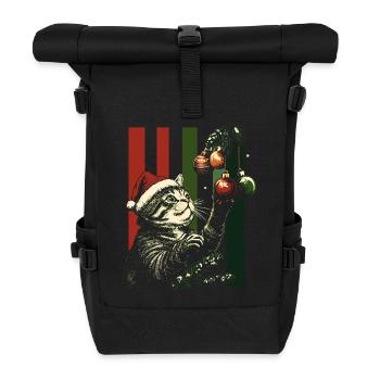 Cat Christmas Fairy Lights Christmas Tree - Roll Top Backpack - black - Front