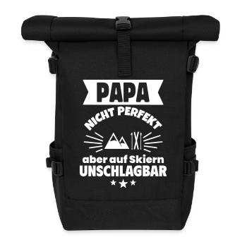 Papa nicht perfekt, Skiheld zum Vatertag - Rolltop Rucksack - Schwarz - Vorne