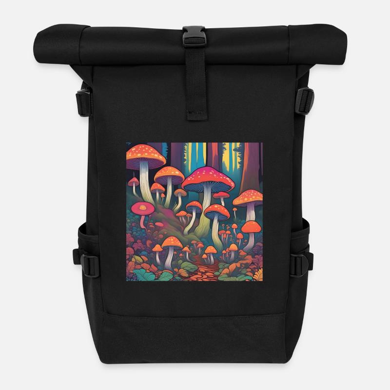 Bunte Pilze - Rolltop Rucksack - Schwarz
