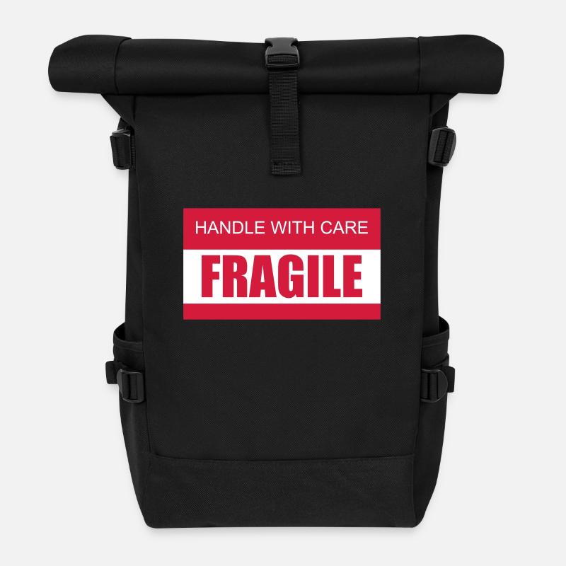 FRAGILE Handle with care 2c - Roll Top Backpack - black