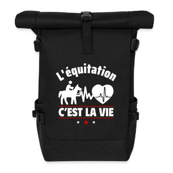 l équitation c est la vie,Cheval,Poney,Sport - Sac à dos roll top - noir - Devant