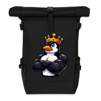 Muskulöser Pinguinkönig Fitness Workout - Rolltop Rucksack - Schwarz - Vorne