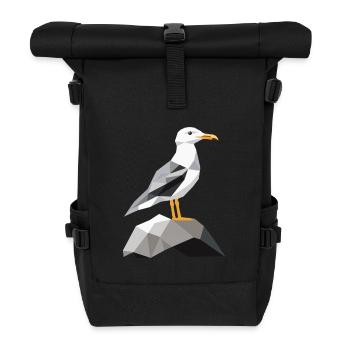 Möwe auf Felsen - Maritim - Rolltop Rucksack - Schwarz - Vorne