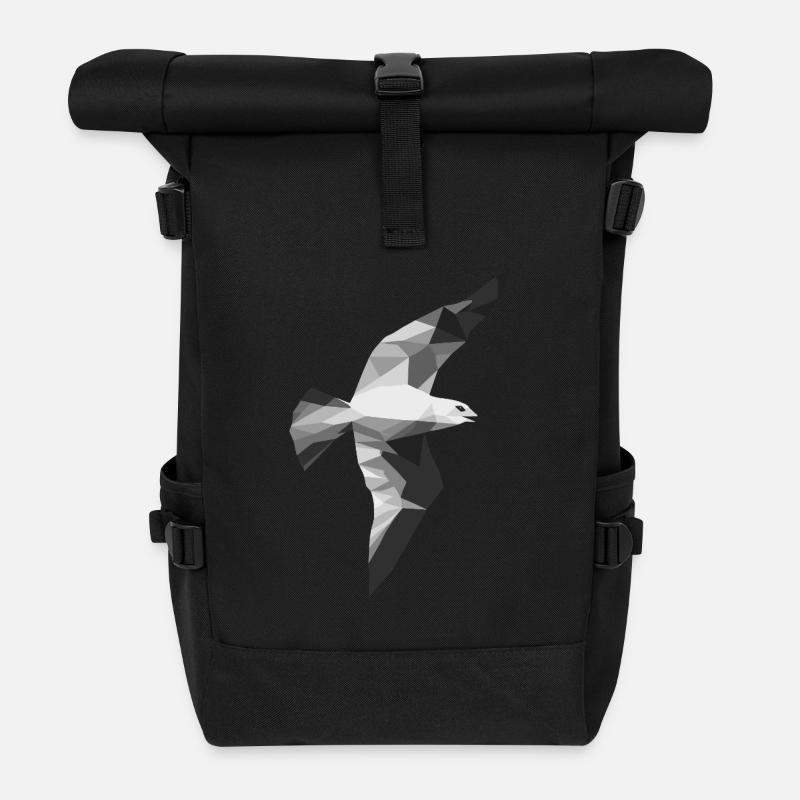 Polygon Möwe – Nordsee Geometrie - Rolltop Rucksack - Schwarz