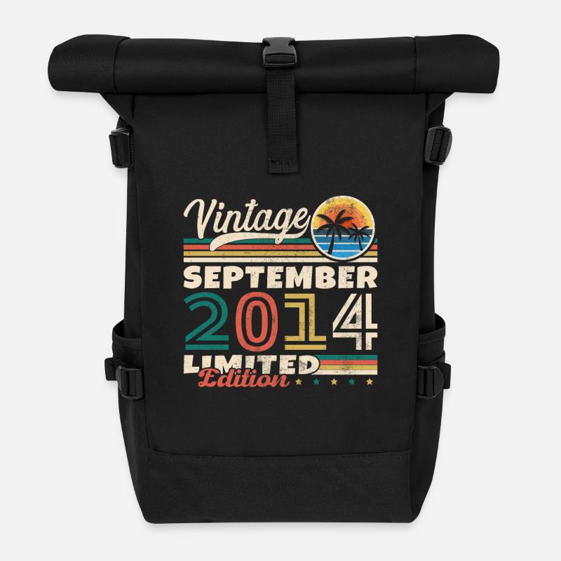 Vinatge September 2014 Geburtstagsgeschenk - Rolltop Rucksack - Schwarz