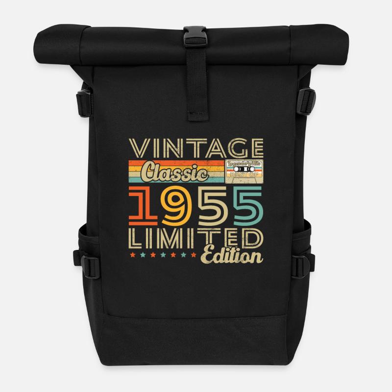 Vinatge 1955 Geburtstagsgeschenk - Rolltop Rucksack - Schwarz