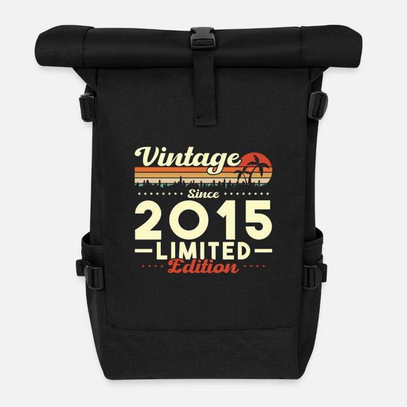 Original 2015 Vintage Retro Jubiläumsgeschenk - Rolltop Rucksack - Schwarz