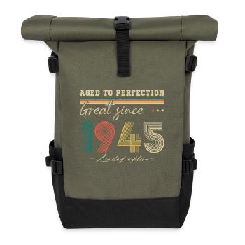 Ausgezeichnet seit 1945 Vintage Geburtstagsgeschenk - Rolltop Rucksack - Olive/Schwarz - Vorne