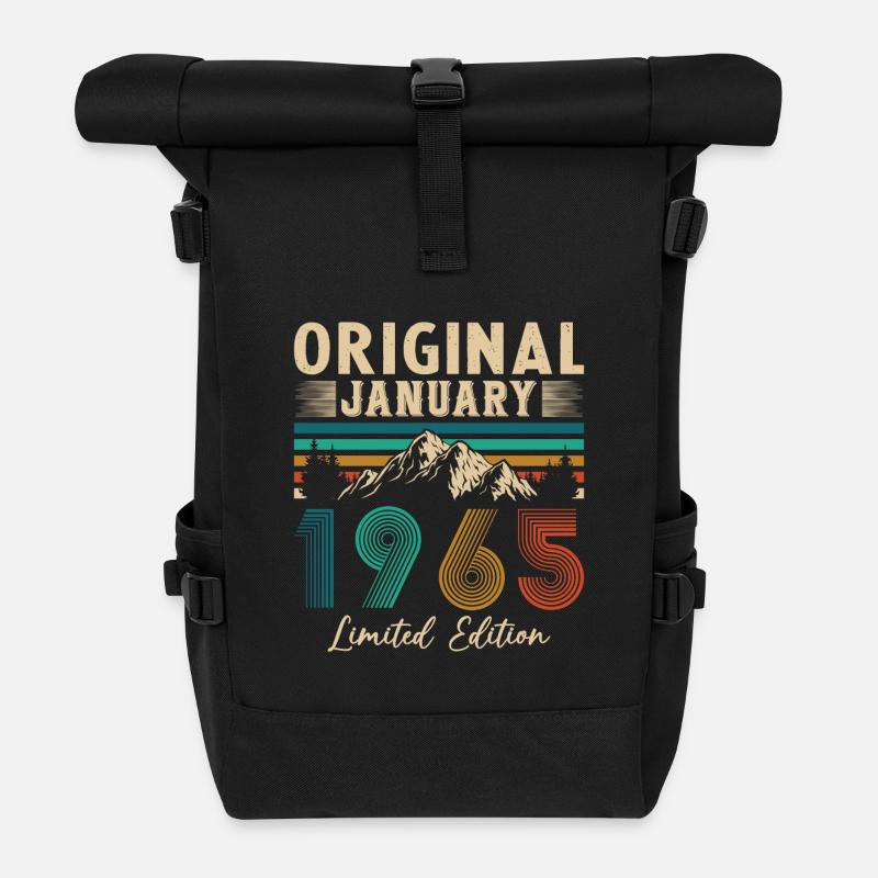 Geburtstagsgeschenk Geboren im Januar 1965 - Rolltop Rucksack - Schwarz