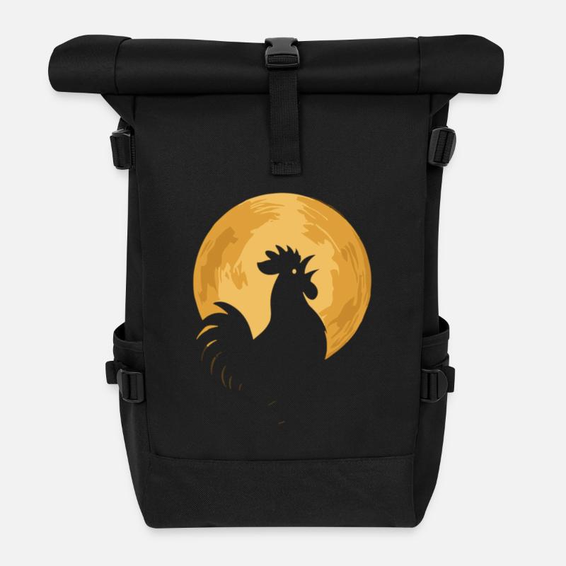 Colle's rooster in the moon - Roll Top Backpack - black