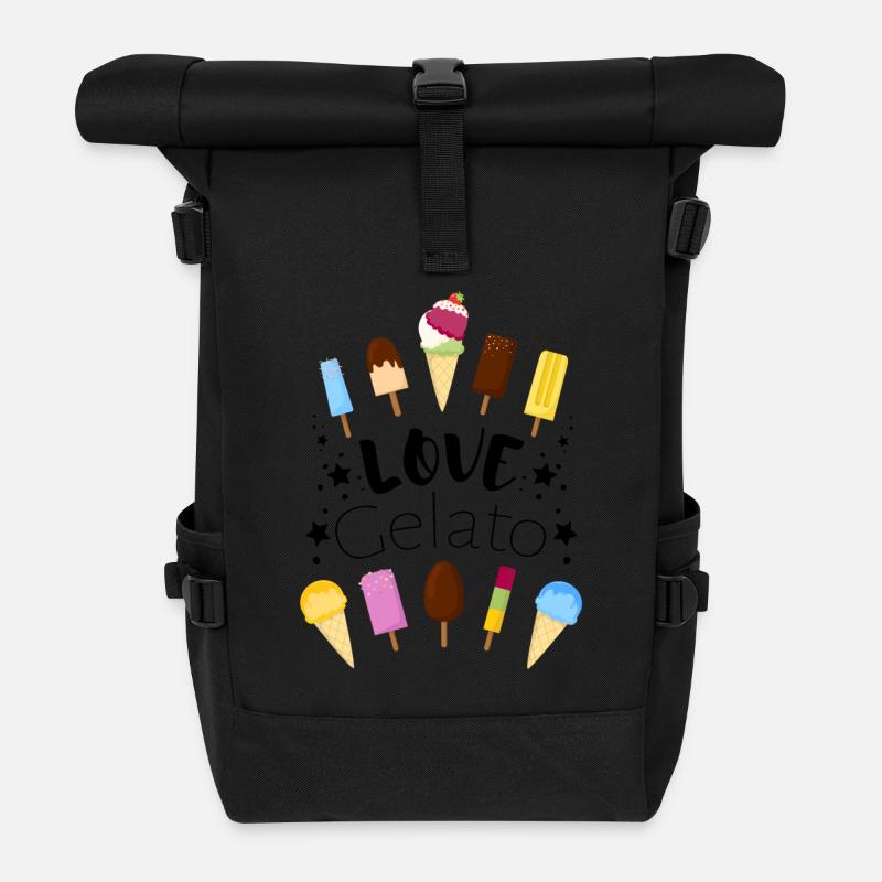 Eis - Ice cream - Eiscreme - Rolltop Rucksack - Schwarz