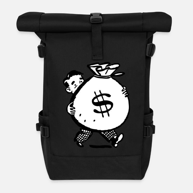 Geld Mensch Geschenkidee Sack groß viel Cartoon - Rolltop Rucksack - Schwarz