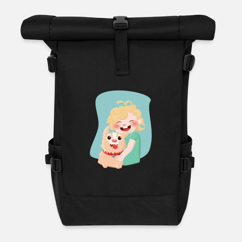 Kind mit Hund - Rolltop Rucksack - Schwarz