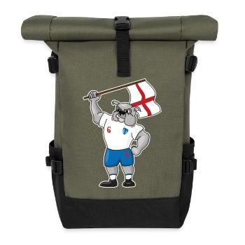 ENGLAND Britain Football Fußball Bulldogge Bulldog - Rolltop Rucksack - Olive/Schwarz - Vorne