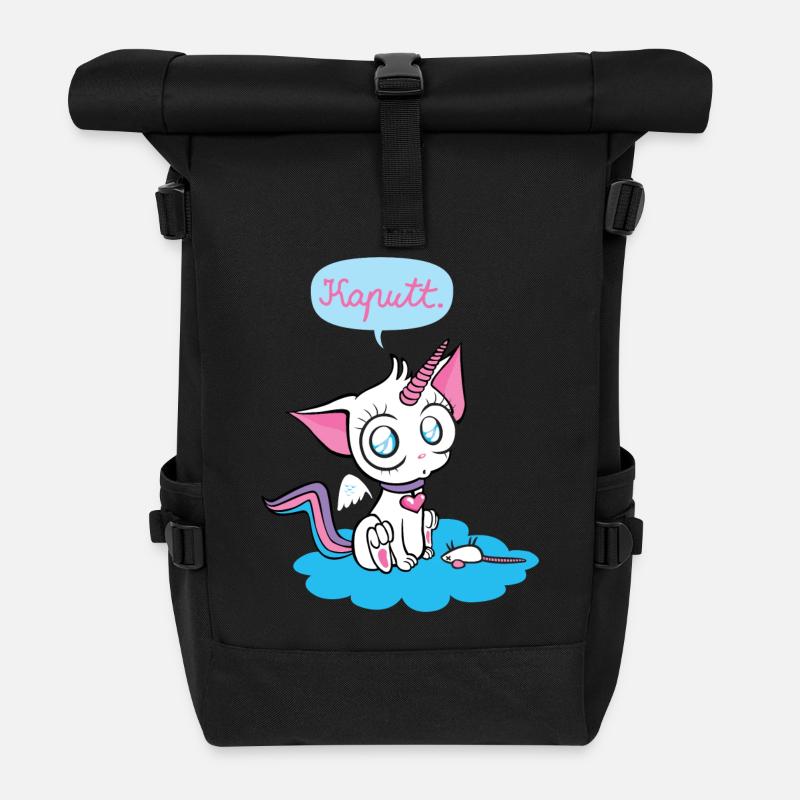 Unicornkitty - Einhorn Katze - Rolltop Rucksack - Schwarz