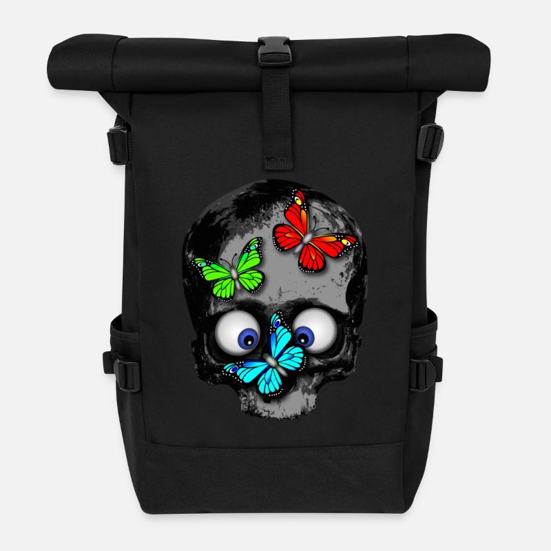 Totenkopf Schmetterlinge / skull butterflies - Rolltop Rucksack - Schwarz