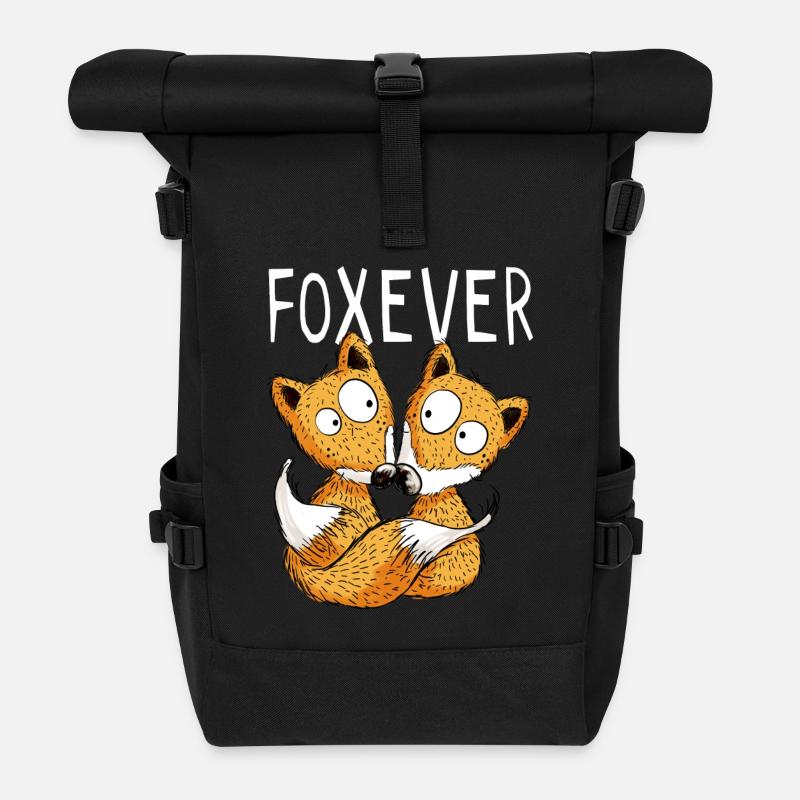 Foxever - Forever - Fuchs - Partnerschaft - Paar - Rolltop Rucksack - Schwarz