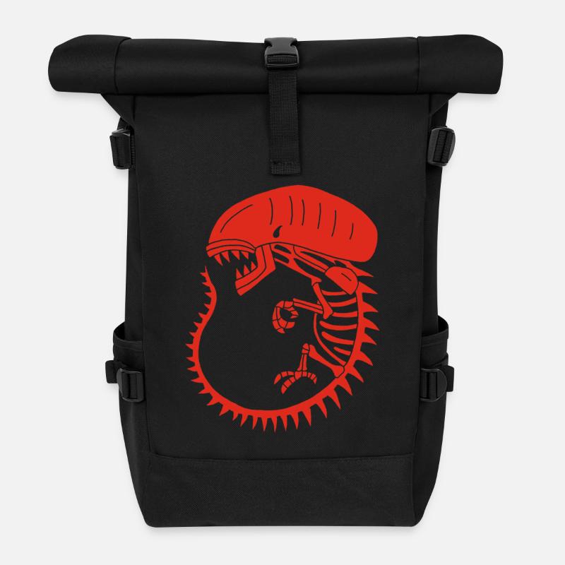 Rotes außerirdisches Monsterskelett - Rolltop Rucksack - Schwarz