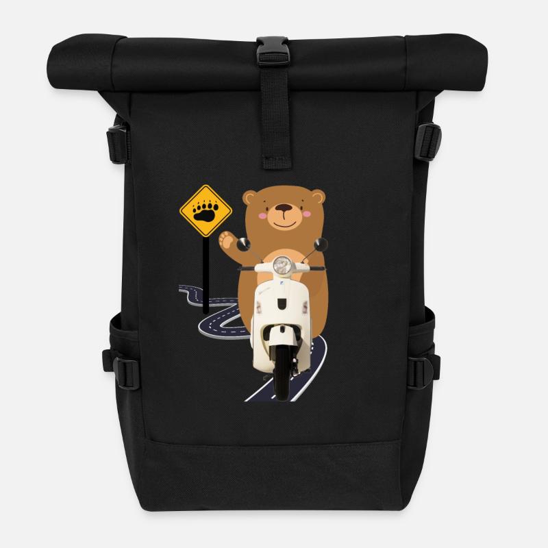 Moped Braunbär ART - Rolltop Rucksack - Schwarz